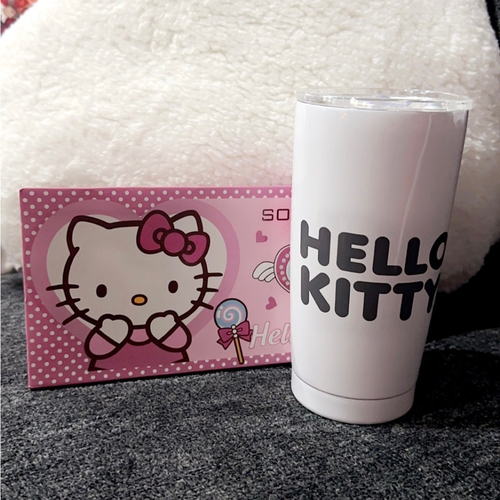 HELLO KITTY COMBO EYESHADOW PALLET AND ALUMINUM TUMBLER